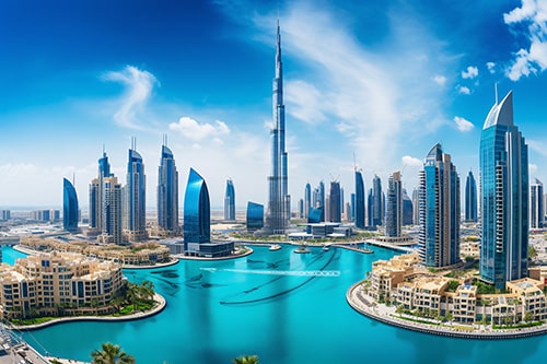 Dubai Skyline mit Burj Khalifa – Symbol für internationale IT-Beratung von Anika Hegert und IT-ADAPTED über Deutschland hinaus